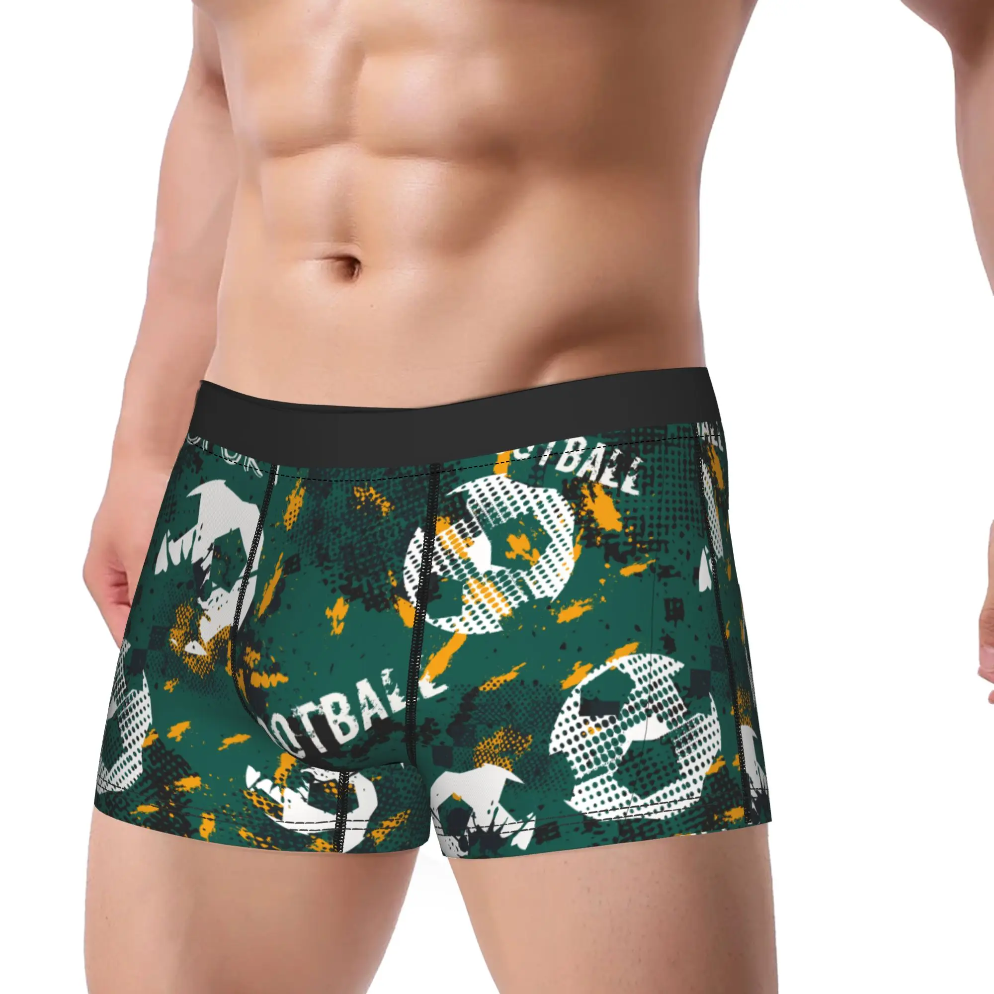 Man Cartoon Soccer Ball Football Long Underwear  Funny Boxer Briefs Shorts Panties Male Breathable Underpants Plus Size