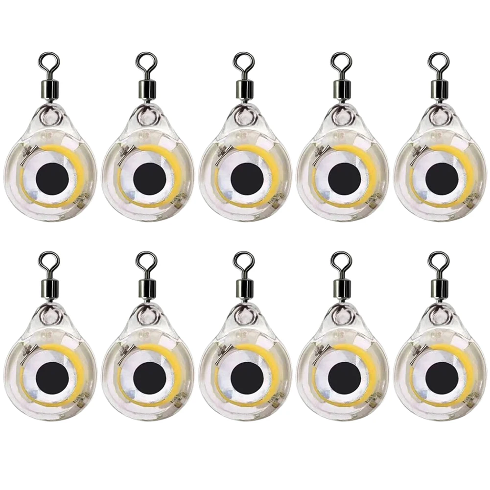 10Pcs Mini Fishing Lure Deep Drop Led Fishing Light Eye Shape Flashing Squid Fishing Bait Luminous Lure for Attracting Fish