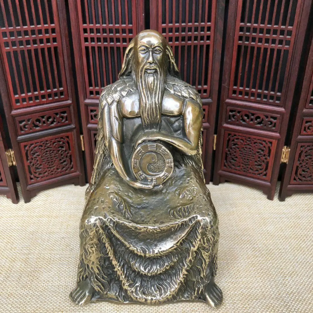 

China Folk Myth Eight Trigrams Patriarch FuXi Great God Brass Copper Art Statue