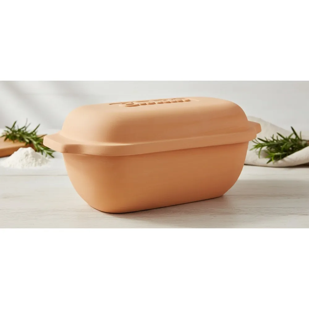 

Non-Stick Clay Bread Pan with Lid, 2 Quart Healthy Pot for Baking & Cooking, Oven Safe, Free Recipe Guide