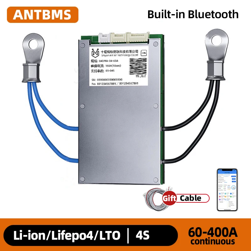

ANT 4S Smart WIFI BMS 60A/110A/130A/400A LiFePO4/LTO/NCM Battery balance Built-in Bluetooth for E-Bike/Scooter/Solar Storage