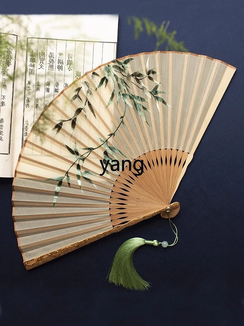 LXL Ancient Style Suzhou Embroidery Chinese Style Folding Fan Embroidery Circular Fan Silk Fan Portable