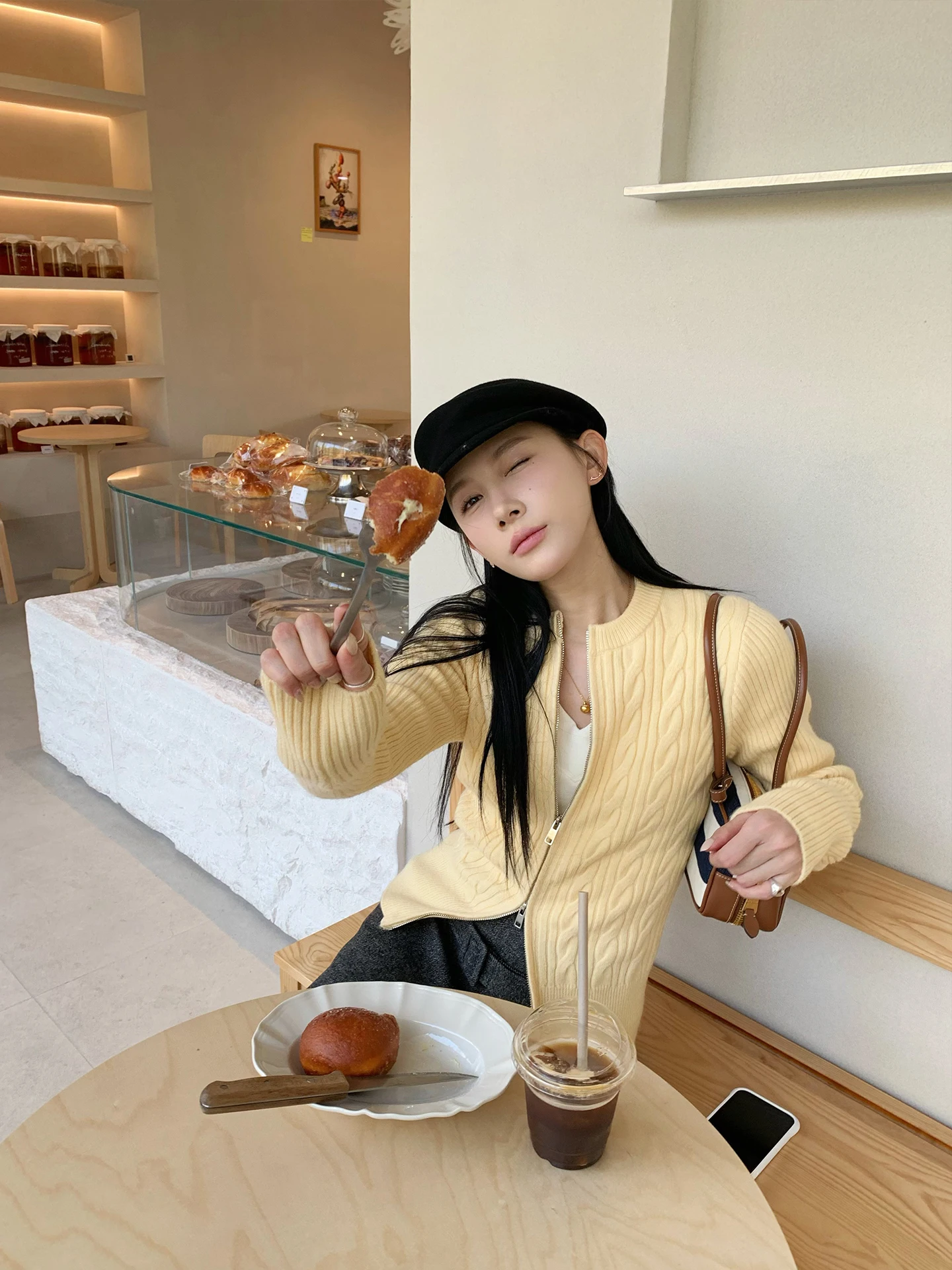 

Thiened Double Zipper Knitted Cardigan Warm Cry Yellow Twist Korean Sle Women's Long Sve Sweater Coat for Daily Wear