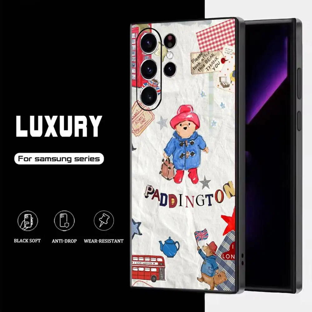 حافظة لهاتف سامسونج L-Lodon B-Bear لهاتف سامسونج S25، S24، S23، S22، S21، S20، S10، Ultra، Plus، Lite، FE، غطاء أسود من السيليكون الناعم