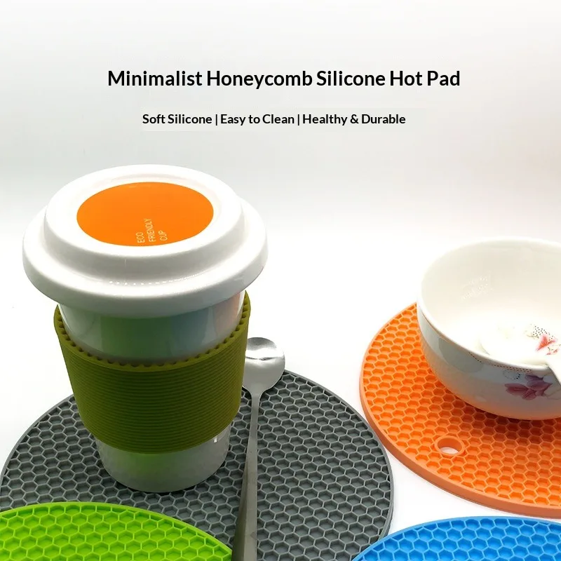 Silicone Heat Resistant Trivet Mat,Round Honeycomb Hollow‑out Structure,Non‑slip Dishwasher‑safe,Table Protection Pad for Hot Pot Bowl Pan for Household Cooking Users kitchen items