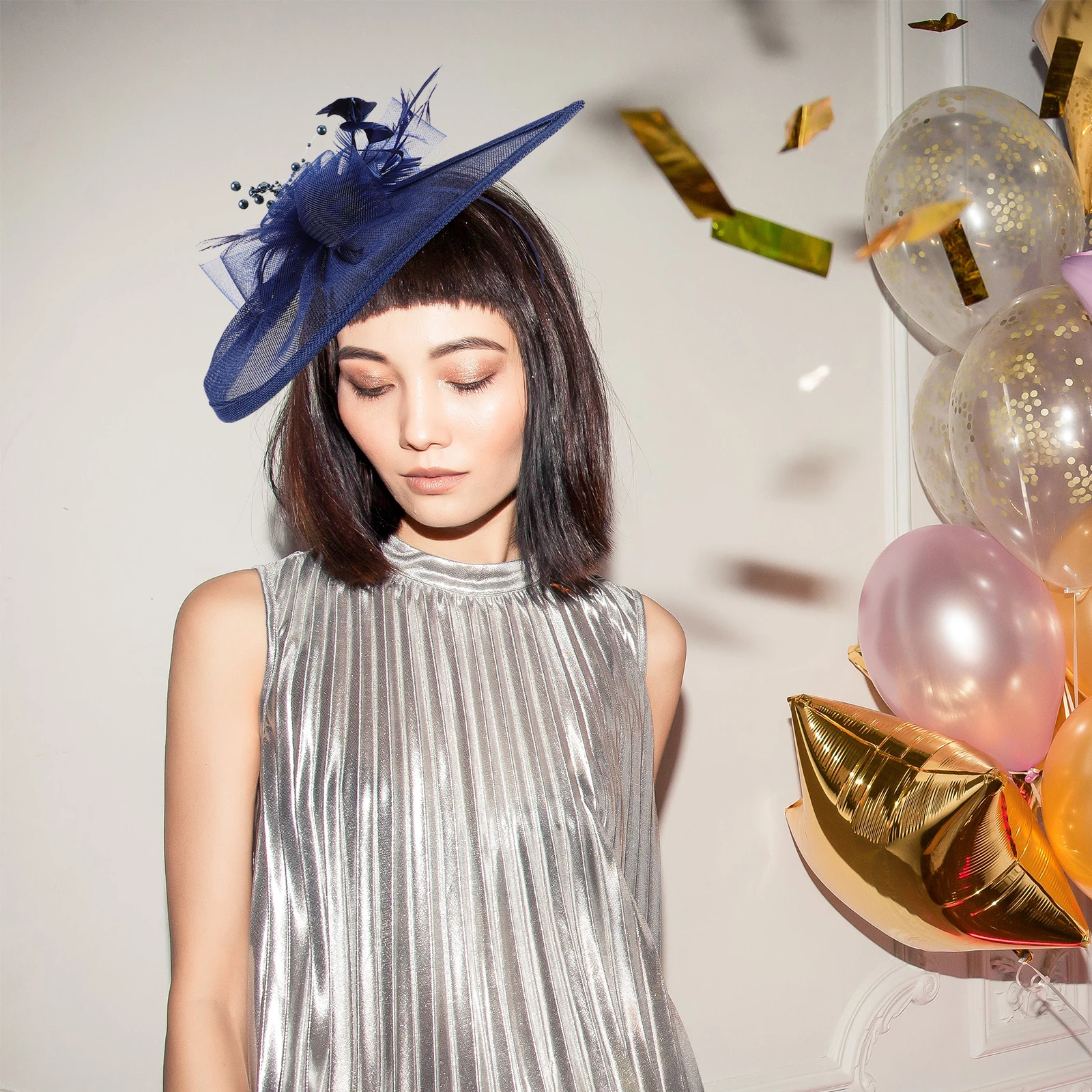 

Mesh Hat Black Blue Women Fascinator Adjustable Size Party Costume Accessories Mini Top Hat Headband Hair Veil Banquet