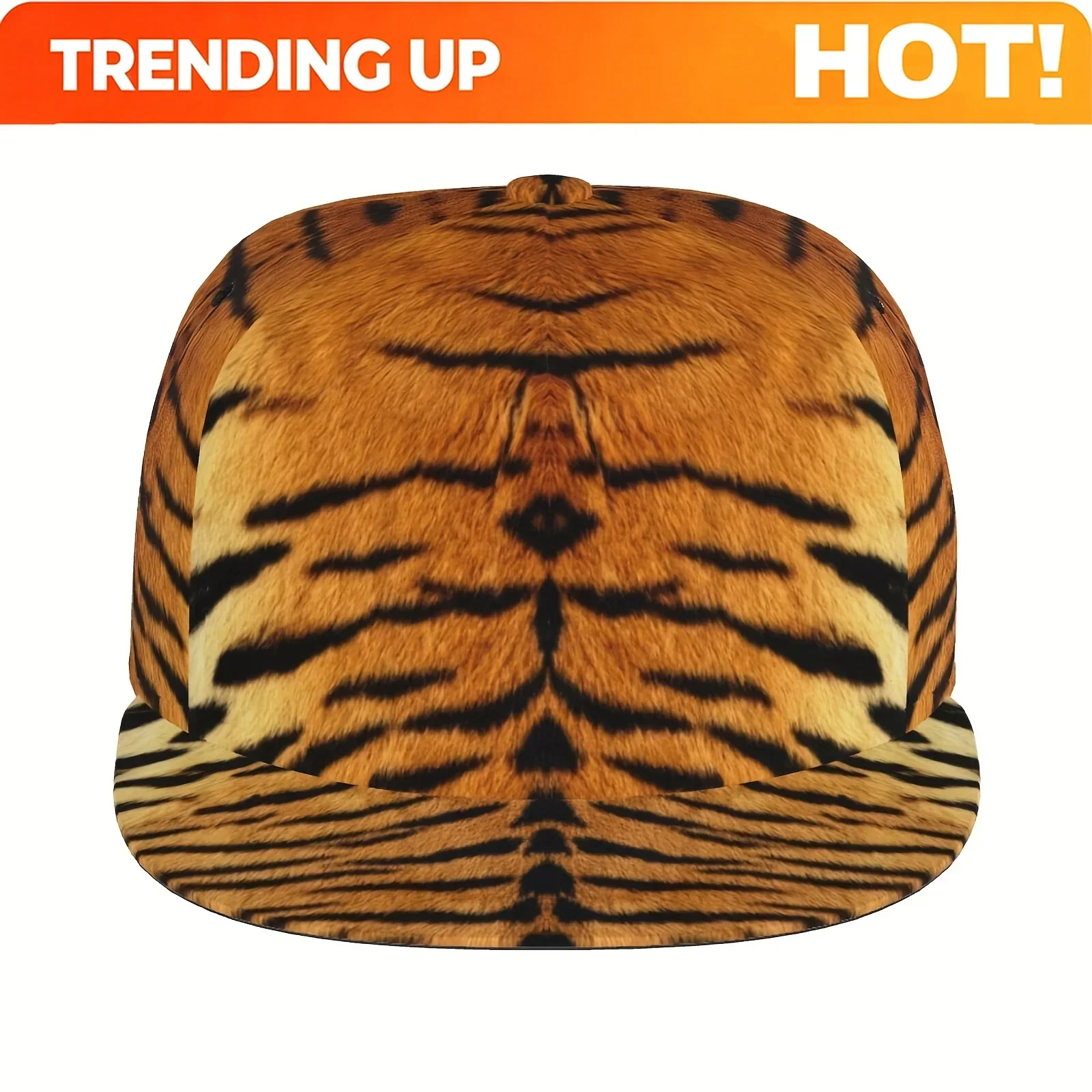 Customization Cool Flat Brim Baseball Cap Realistic Fluffy Tiger Print Trucker Hat Punk Hippie Style For Casual Leisure Outdoor