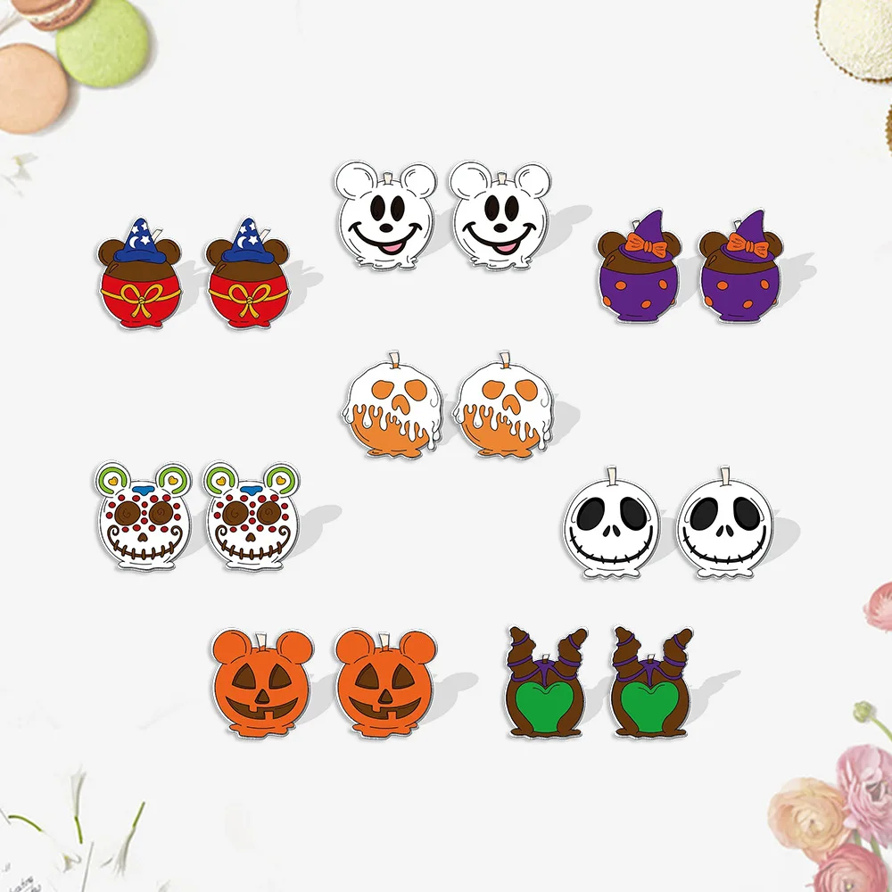 Disney Halloween Funny Earrings Minnie Mickey Witch Hat Coco Earring Pumpkin Earring Fashion Jewelry Accessories Stud Earrings