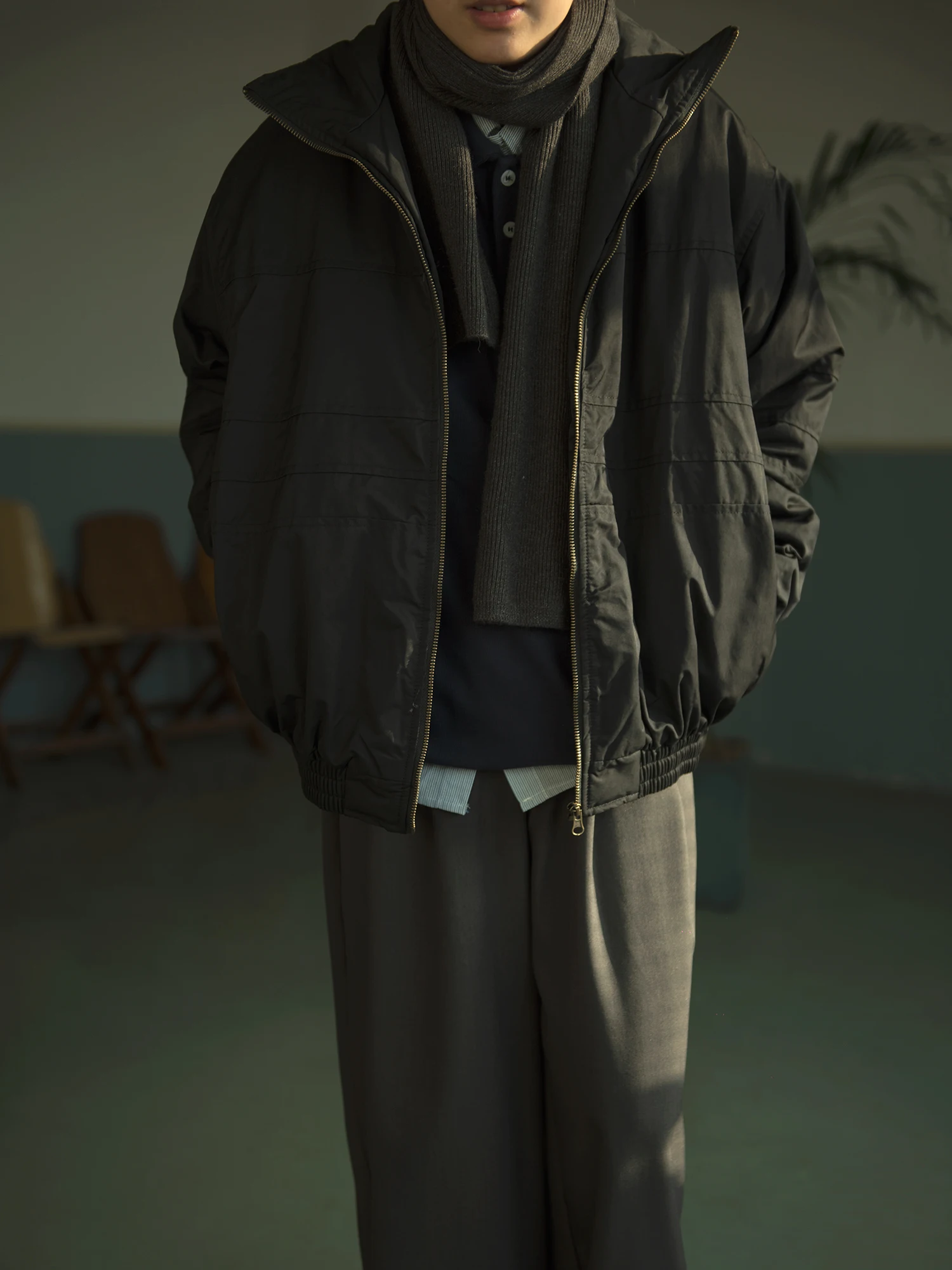 

InOurTime Winter 2024 Women's Casual Cotton Workwear Jaet Couple's Thiened Retro Commute Zipper Pure Color Long Sve Coat