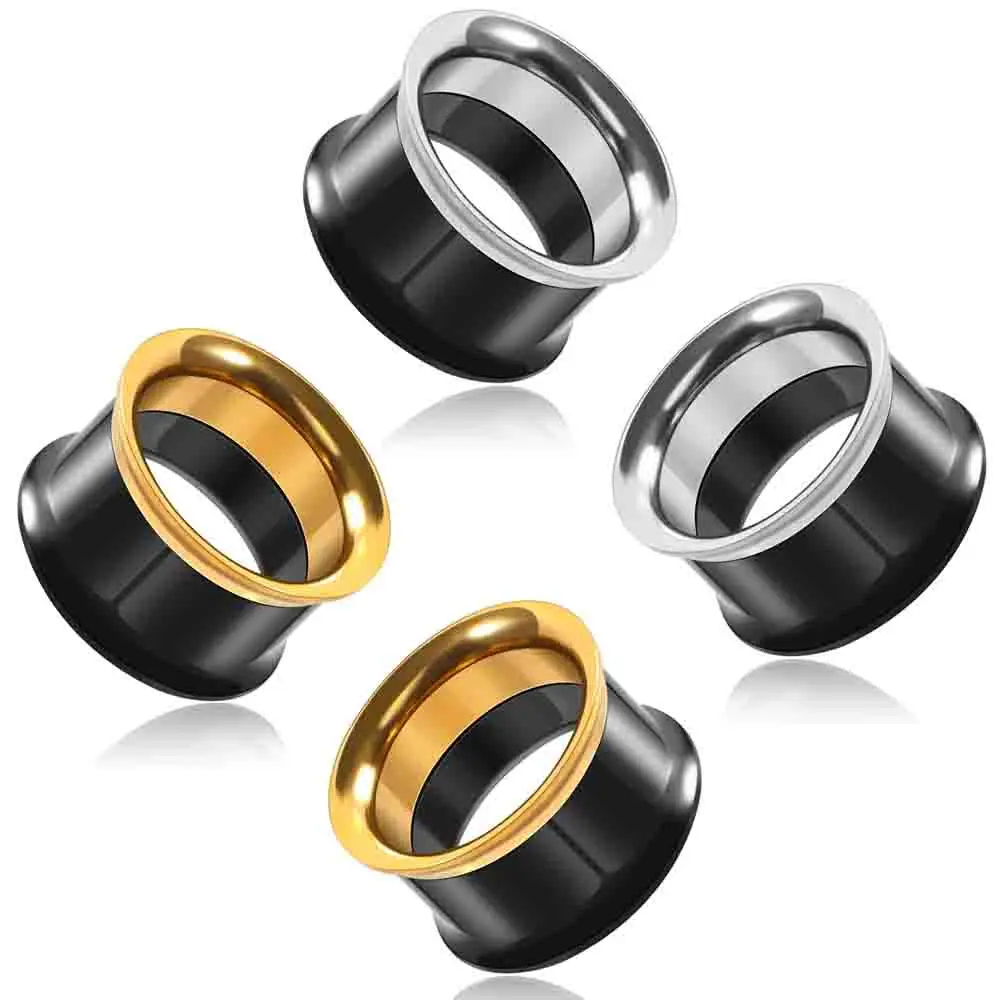 Stainless Steel Ear Tunnels Double Flared Tunnel Patchwork Colours Hollow Earrings Body Piercings Jewelry for Men Women 2G-5/8”
