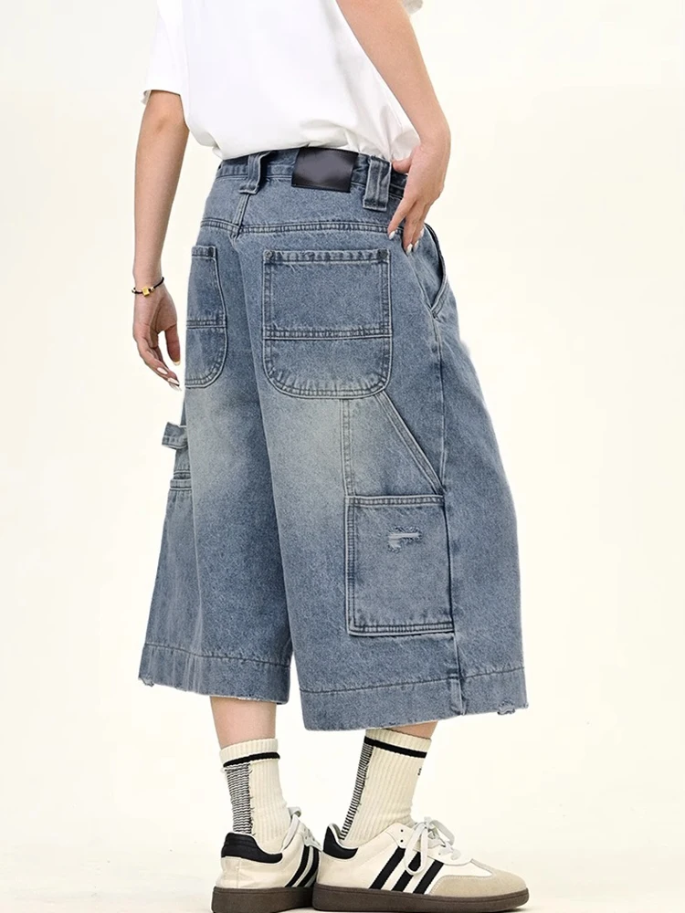 Plus Size Workwear Denim Orts Damen Herbst Small Stature Pear Ape Fat MM Schlankheitshose mit lockerem, weitem Bein und Siebenfuß
