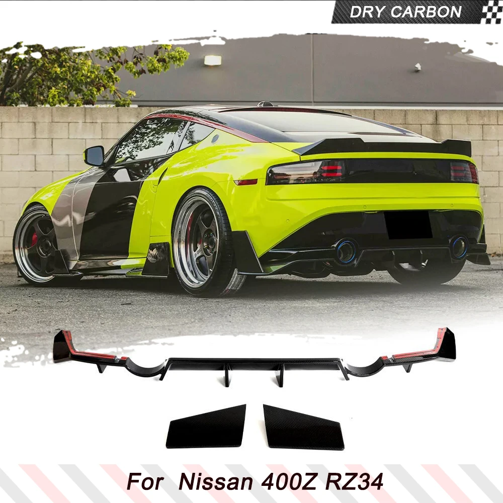 

Dry Carbon Fiber Car Rear Bumper Diffuser Lip For Nissan 400Z RZ34 2023 With Side Bottom Splitter Rear Lip Racing Spoiler