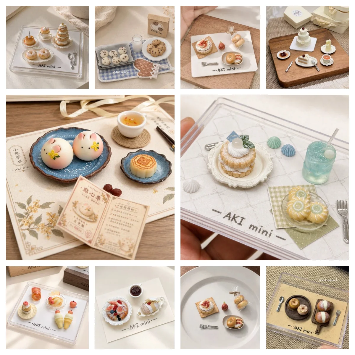 Cute Miniature Dollhouse Tea Party Set Clay Mooncake Rabbit Bread Cake Breakfast for Mini Kitchen Accessories DIY Food Toys Gift