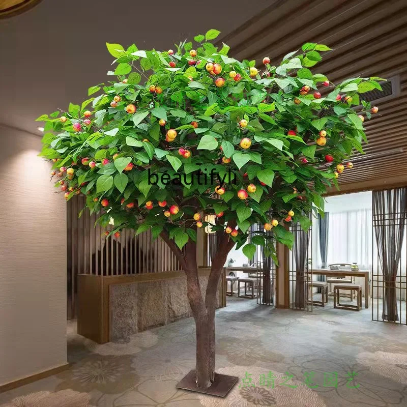 newSimulation Apple Tree Persimmon Orange Hawthorn Fake Water Fruit Tree Decoration Solid Wood Large Decorationss 7304