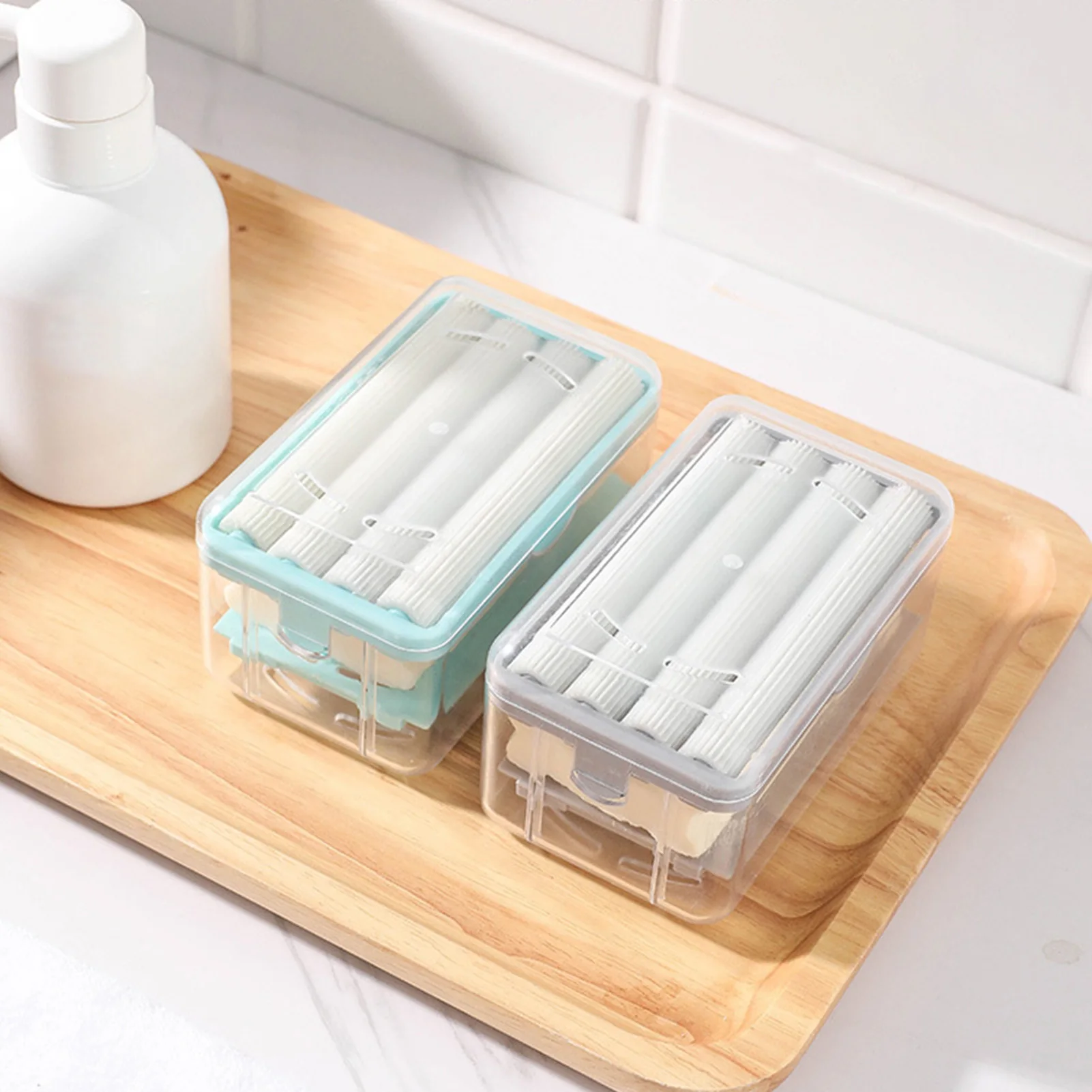 Transparent Laundry Soaps Box With Lid Reusable Soaps Draining Storage Box For Shower Room