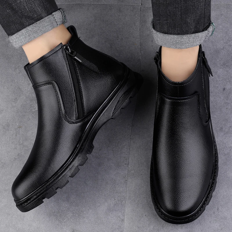 High End Brand Men's Genuine Leather Casual Shoesoffice Work Business Shoes Winter Men's Ankle Boots Thick Sole Wear-resistant