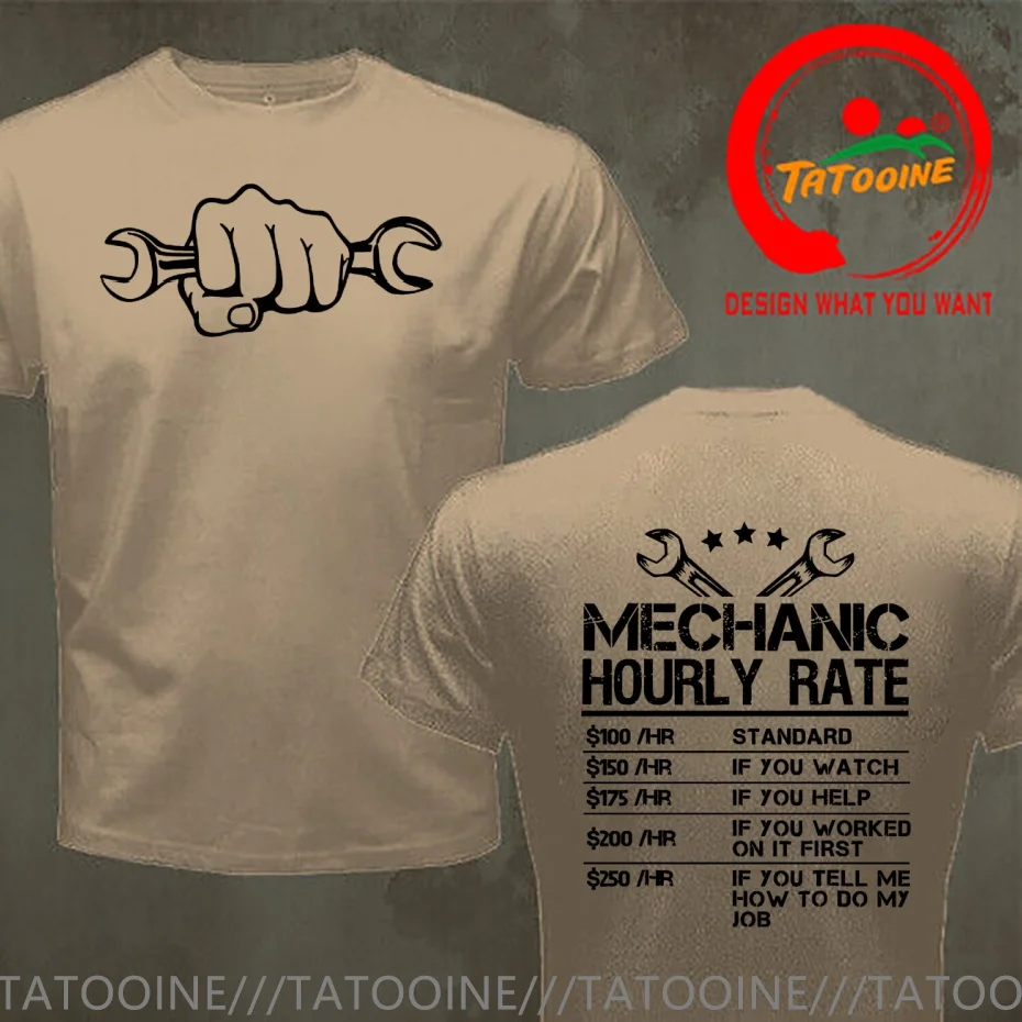 Funny Design Mechanic Hourly Rate Car Fix Engineer  Shirt Men Fashion Trendy Casual Clothing Stylish Tops Tee Shirt Leisure Tshi
