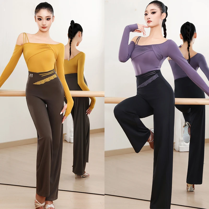 Irregular latina superior calças de dança moderna adultos dança de salão desempenho traje feminino dança latina prática roupas sl14407