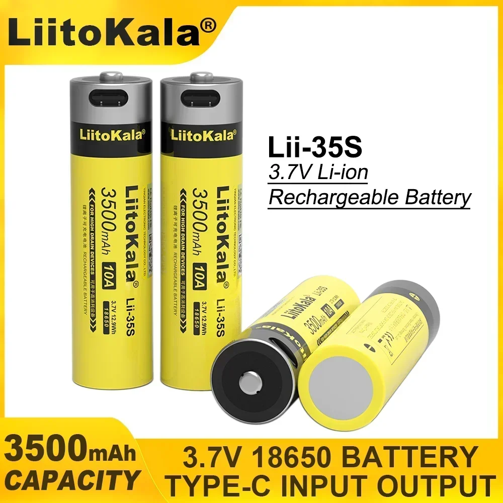 36PCS LiitoKala Lii-35S 3500mAh New 3.7V 18650 USB Type-C Lithium-ion Rechargeable Battery for Electric Toy Flashlight Batteries