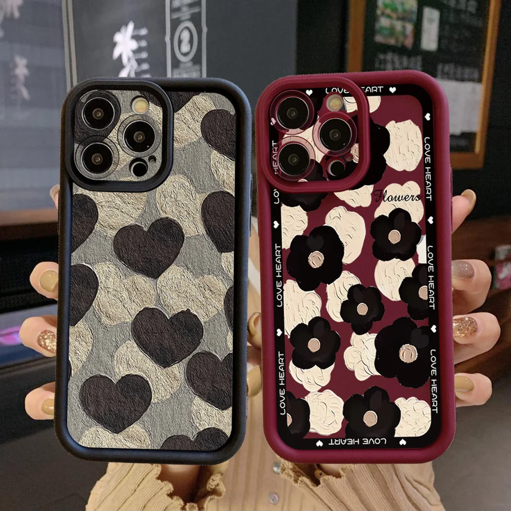 for Realme C67 C53 C51 Note 50 C21Y C25Y C33 C30 C35 9i Heart Flowers Full Protective Case Anti Drop Cover