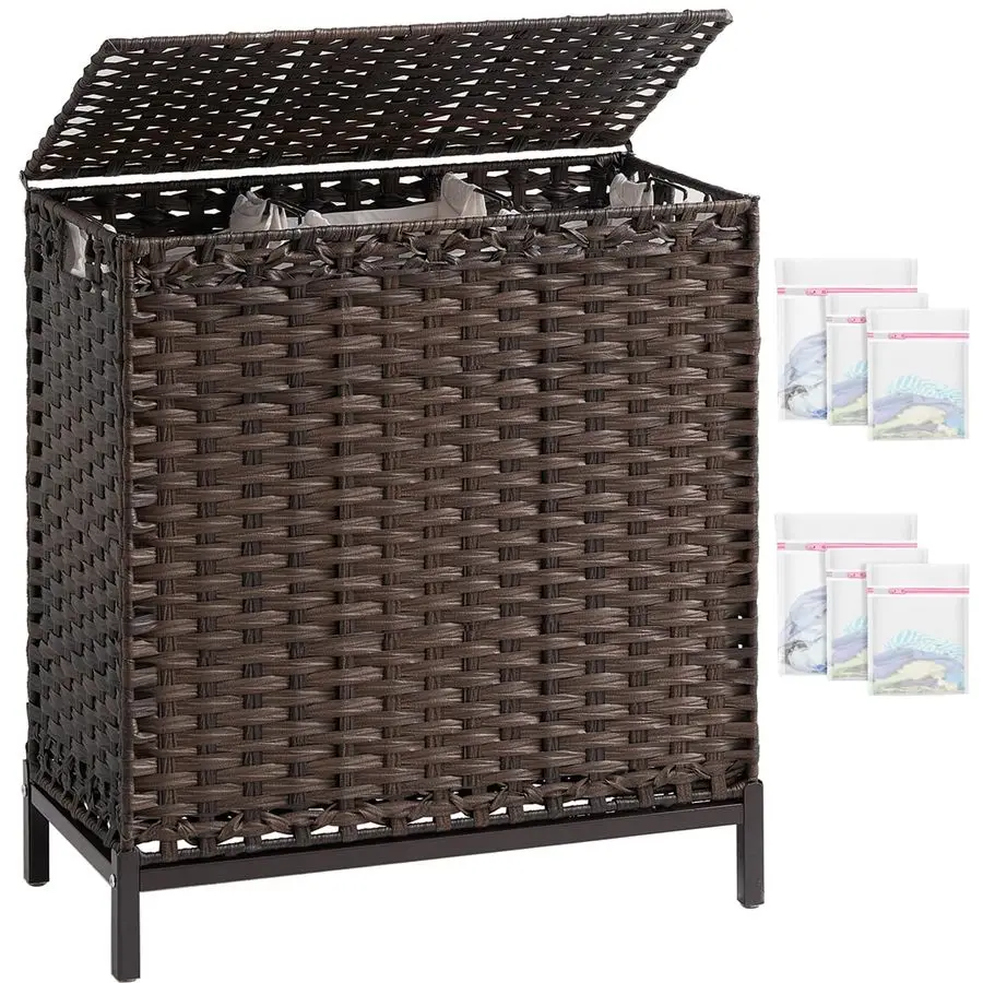 

Laundry Hamper with Lid 132 L, 35 Gallons Clothes Hamper with Lid, Handwoven Rattan Laundry Hamper with Metal Heightened Feet, L