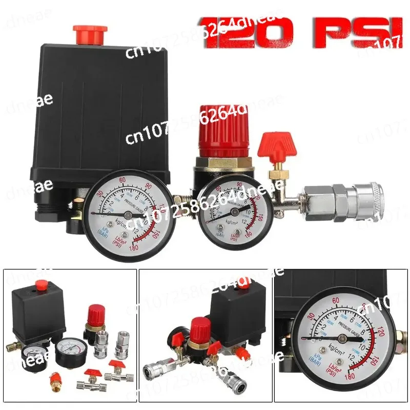 Valve Manifold Regulator with Quick Connector Gauges 95-125 PSI 240V 120PSI Air Compressor Pump Pressure Switch Control