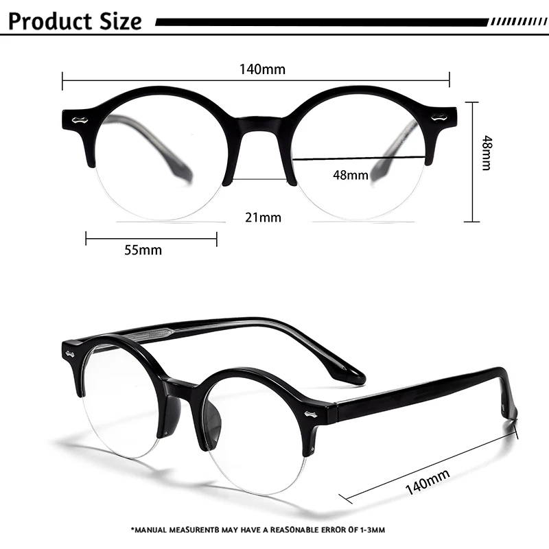 CATERSIDE Vintage Runde Herrenbrille Markendesign Halbrahmen Business-Brillen Damen Anti-Blaulicht Lesebrille – Detail 4