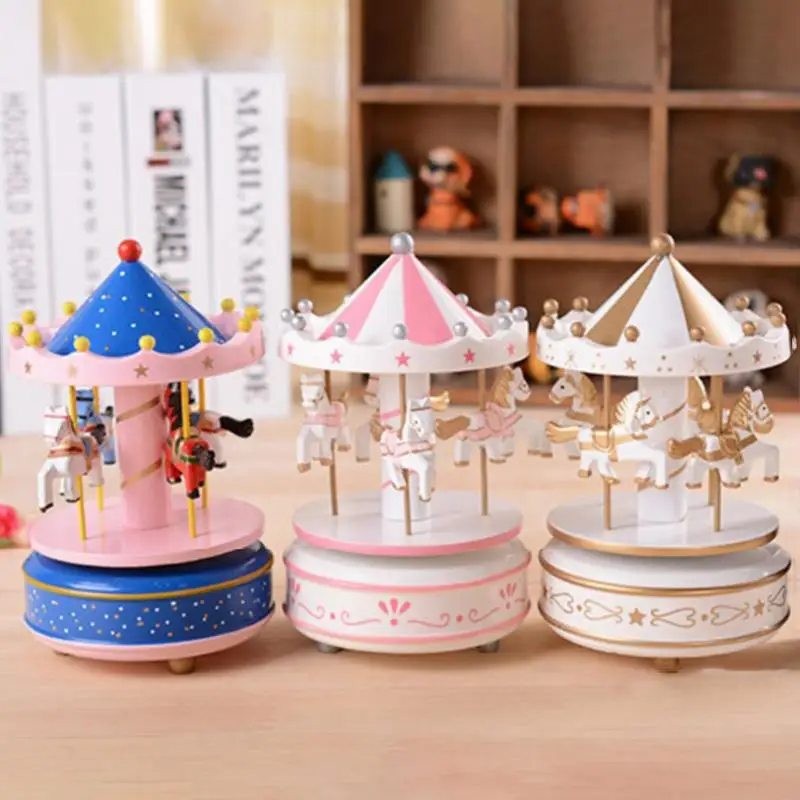 Wooden Decoration Carousel Christmas Music Box Music Box Send Girls Birthday Gifts Creative Decorations Ornaments Music Case