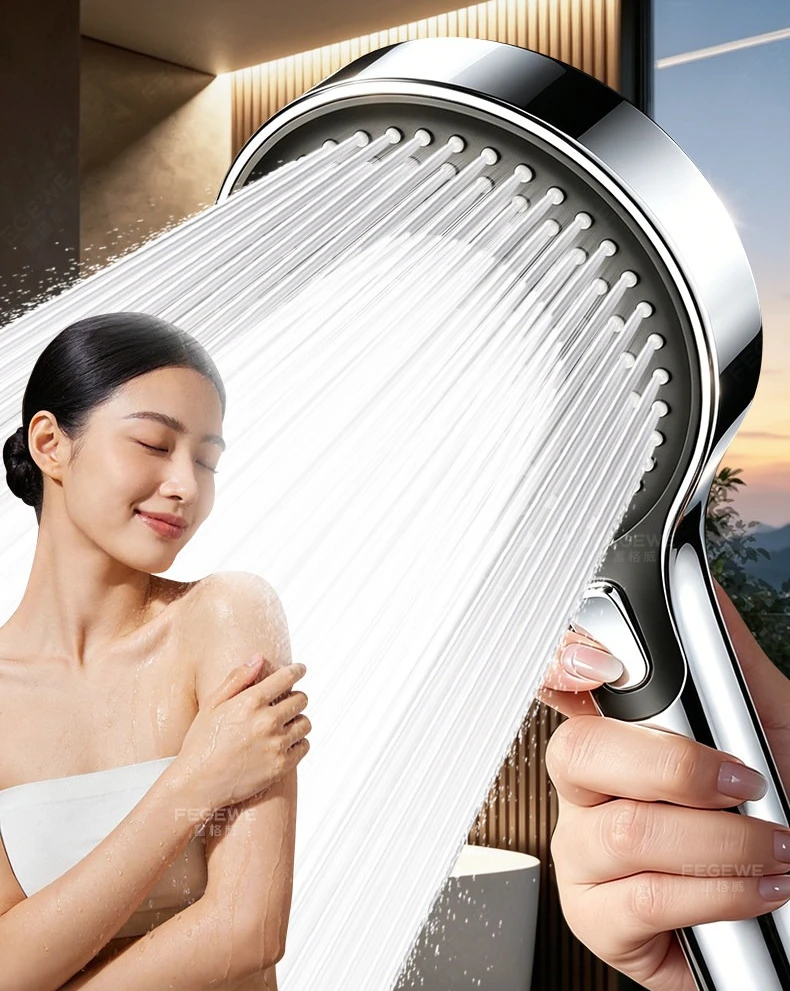 German Pressure Boosting Shower Head Set with Hose, High Flow Handheld