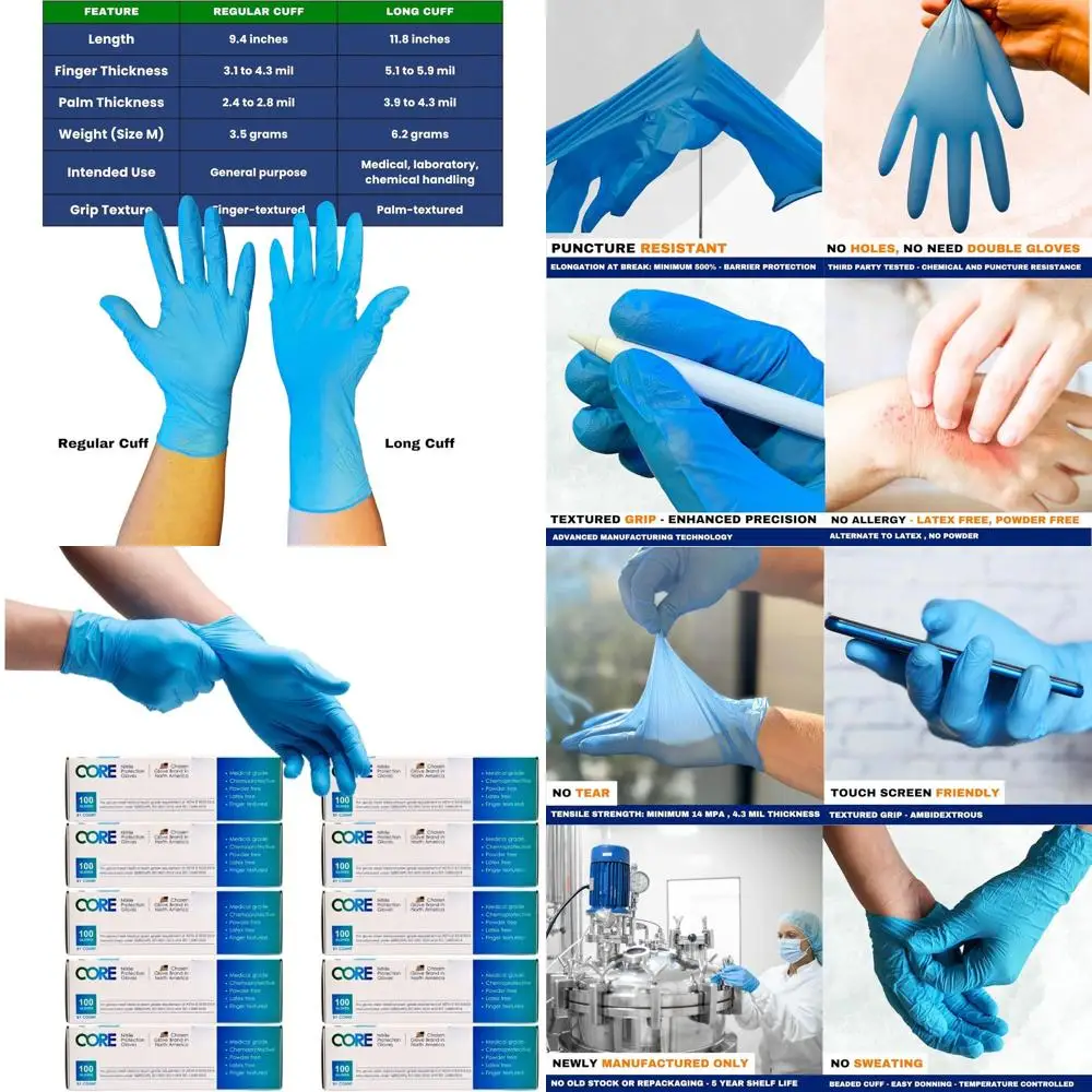 

Disposable Nitrile Gloves, Latex-Free, Powder-Free, High-Quality, Suitable for Lab and Auto Mechanic Use - 3-6 MIL (Box/Case)