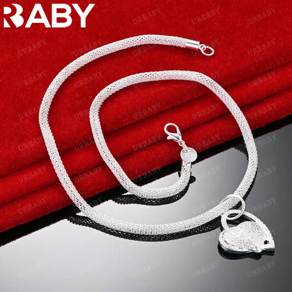 

URBABY 925 Sterling Silver Hearts Chain Necklace For Women Men Charm Trend Birthday Gifts Fashion Party