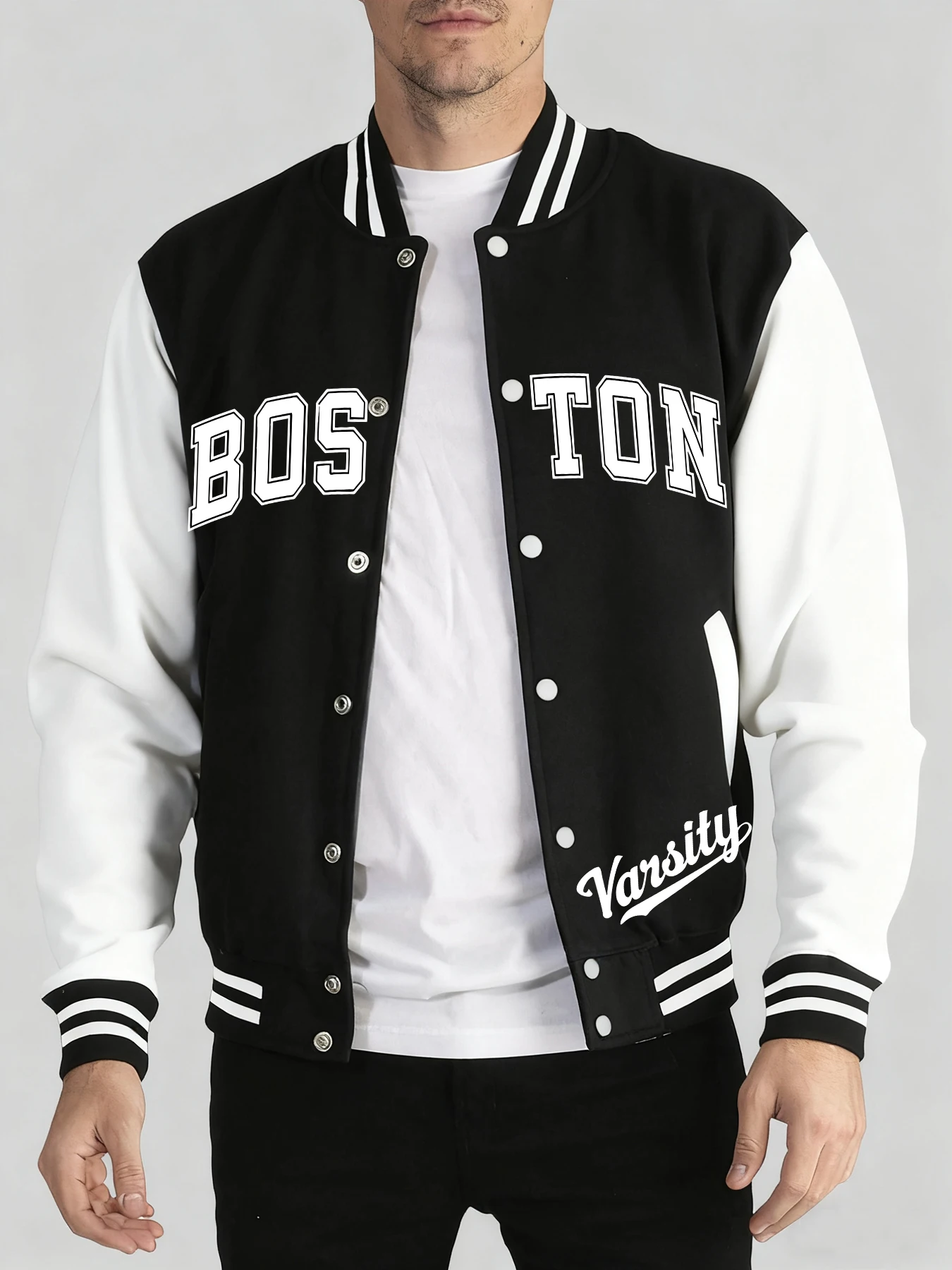

Boston Vasity Printing Man 2 Color New Tops Basics Comfy Baseball Uniform Oversized High Street Menswear Autumn Winter Jacket