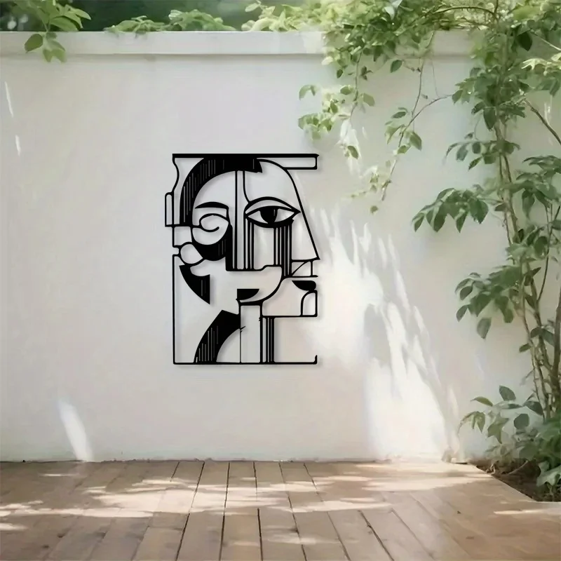 Picasso Style Abstract Geometric Metal Wall Decor Black White Modern Art Mural for Home Office Gallery Decoration 1pc