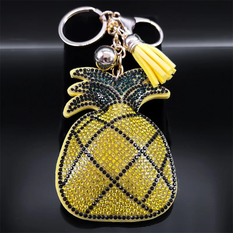 Fruit Pineapple Keychain for Women/Men Crystal Alloy Gold Color Keyring Bag Charm Accessories Friend Gift Jewelry K9830S01