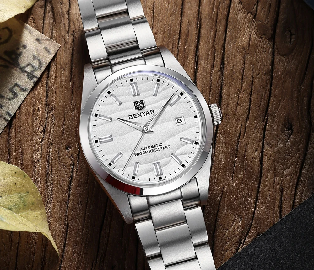 BENYAR 2024 Sand Dia 40MM Hot Sale Mechanical Watches 316L Stainless Steel Simple 5Bar Waterproof Automatic Wristwatch for Men 