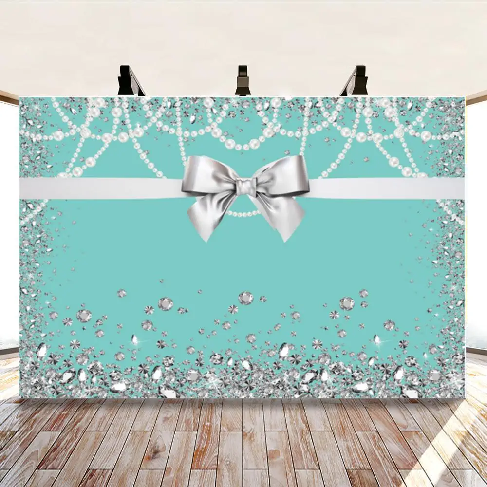 

Diamond Blue Bow Girl's Birthday Party Background Vinyl Bride Wedding Banquet Backdrop Decoration Studio Photo Scene