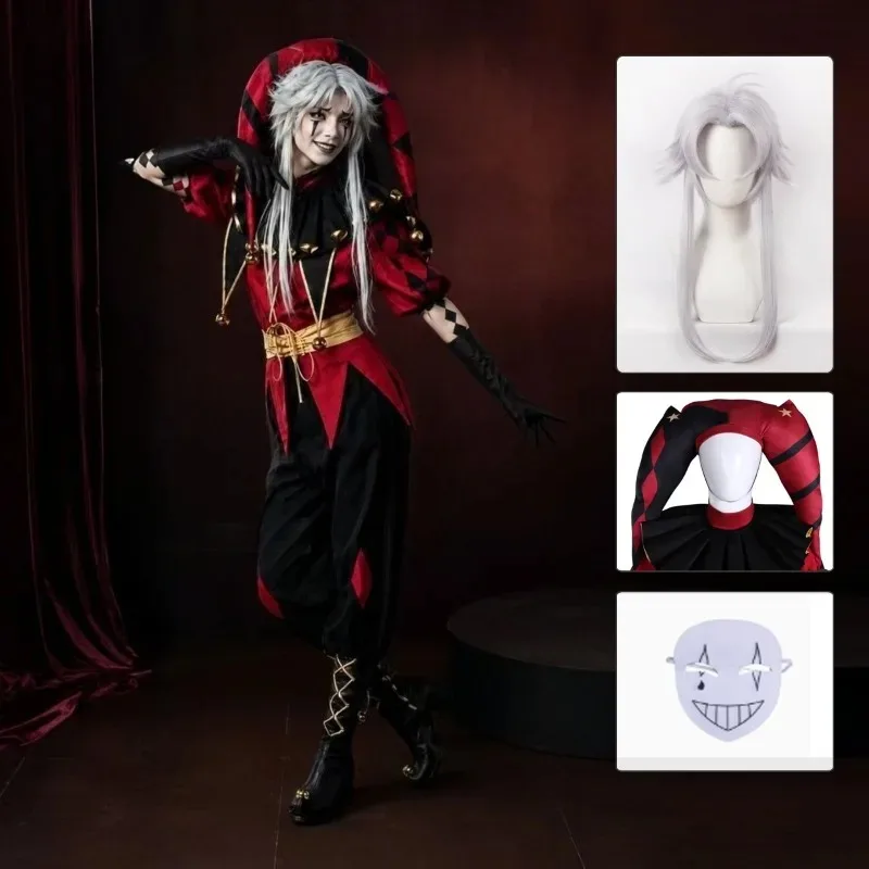 Costume de Clown Pierrot Freak Circus Copslay avec Masque et Perruque, Ensemble Complet, Tenues de Fête d'Halloween pour Adultes, Tailles Plus, Pour Halloween