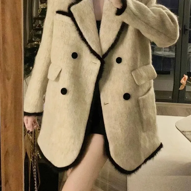 

Твидовый жакет с коротким рукавом и воротником, женский, во французском стиле, изящный, из шифона, с художественным крашением, бахромой, элегантный, с матовым эффектом