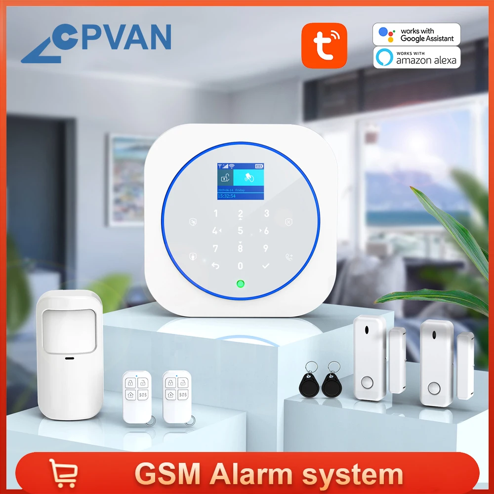 CPVAN-sistema de alarma inalámbrico para el hogar, Detector de movimiento PIR, Sensor de puerta, Compatible con Alexa, Wifi, GSM, Tuya