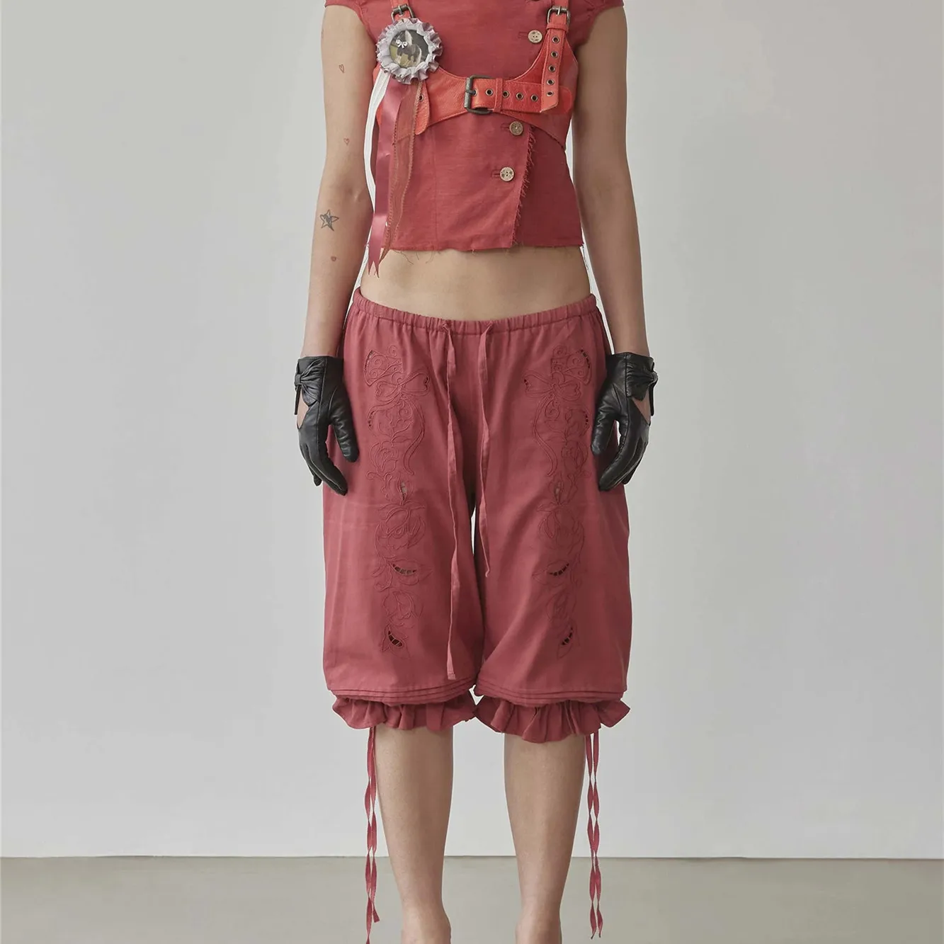 Gaono Y2K pantalones Capri Cottage cordón cintura alta hasta la pantorrilla volantes pantalones tipo farol mujeres bombachos holgados pantalones cortos