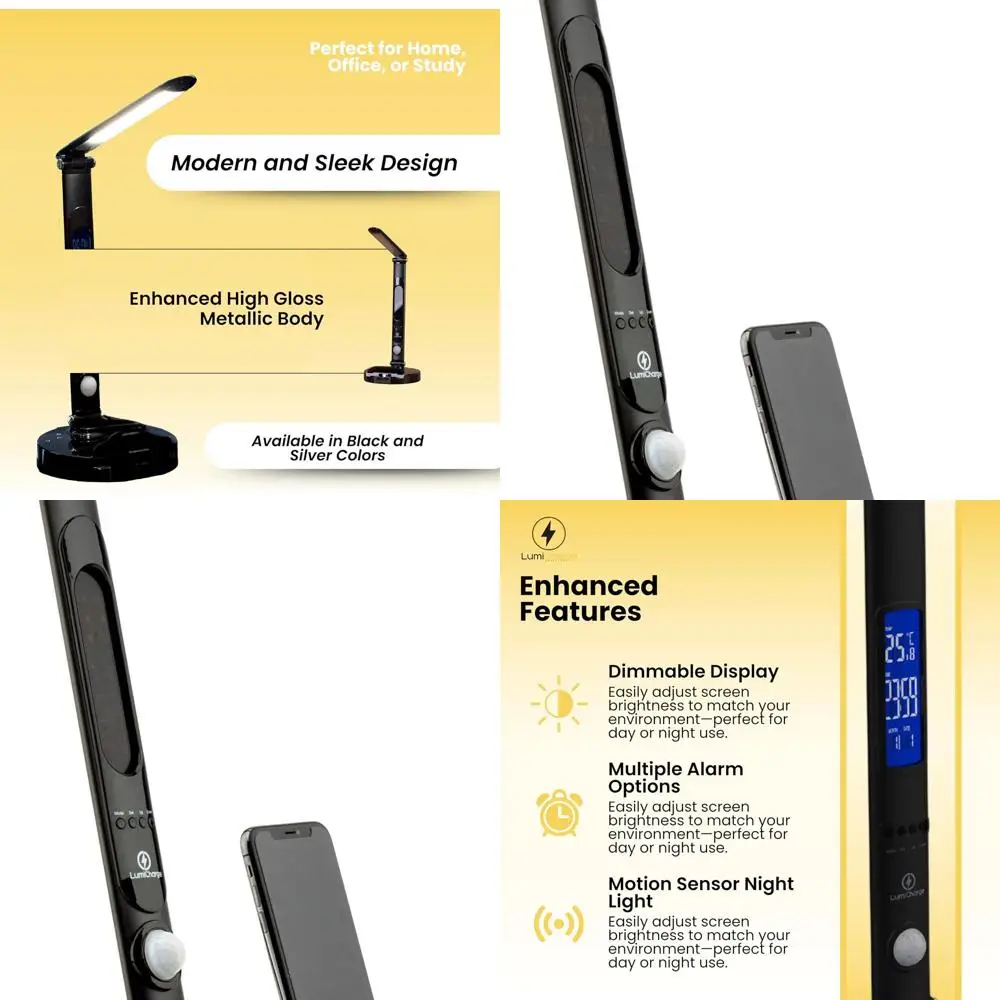 

6-in-1 LED Desk Lamp with Qi 10W Wireless Charger, Touch Control, Motion Sensor, Clock & LED Display - Compatible with All Phone