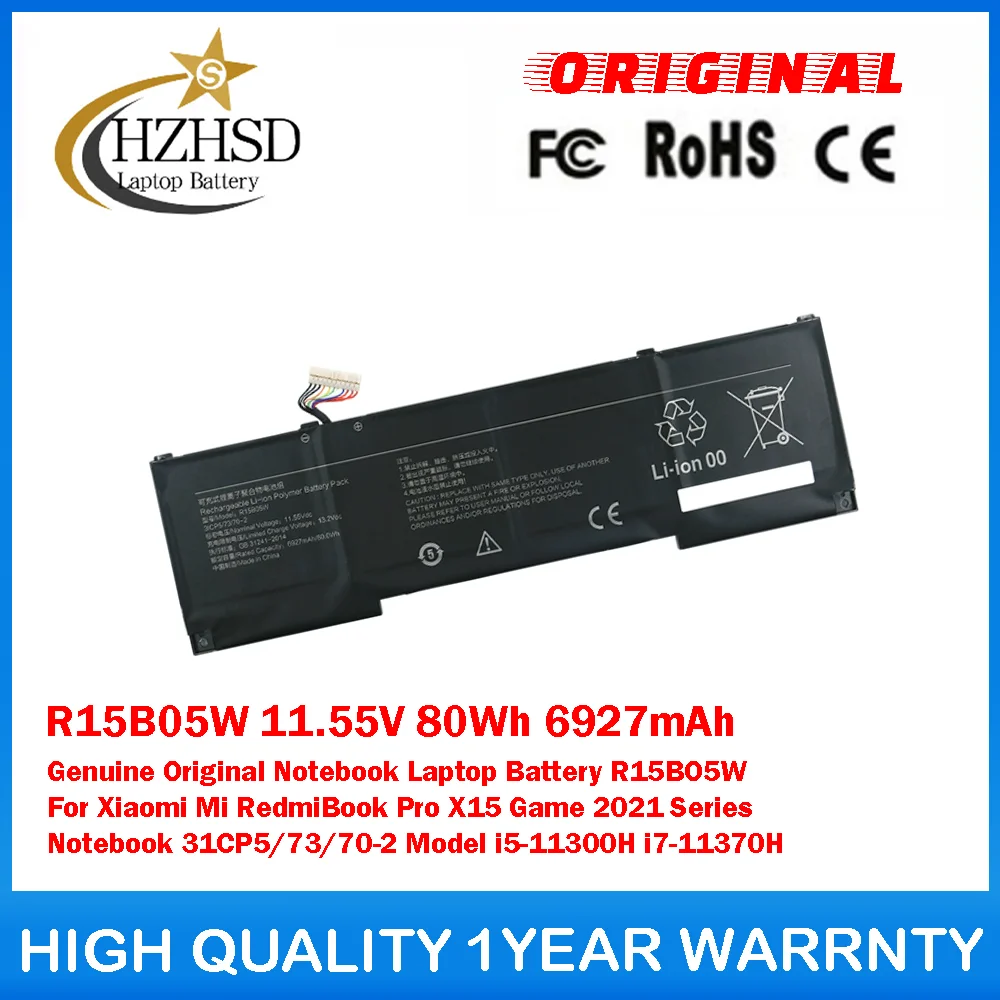 

R15B05W 11,55 В 80 Втч 6927 мАч Оригинальный аккумулятор для ноутбука R15BO5W для Xiaomi Mi RedmiBook Pro X15 Game 2021 Series