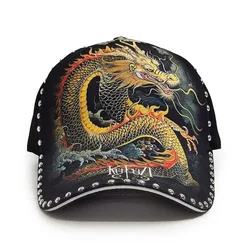 2024 Dragon Hat Men's Golden Dragon Printing Baseball Hat Fashion Stylish Duck Tongue Hat Cotton Hard Top China-chic Dragon Caps