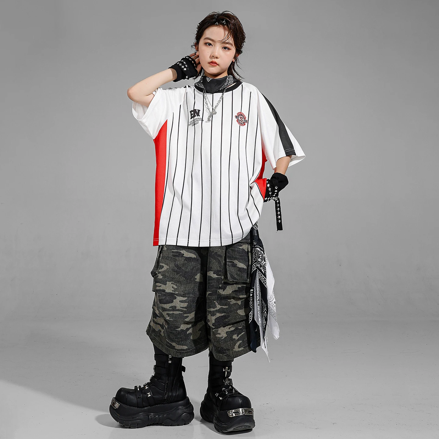 T-shirt oversize per ragazzi Hip Hop Pantaloncini mimetici Abbigliamento da ballo di strada Ragazze K-pop Costume jazz Abbigliamento per bambini Set Bambini Streetwear