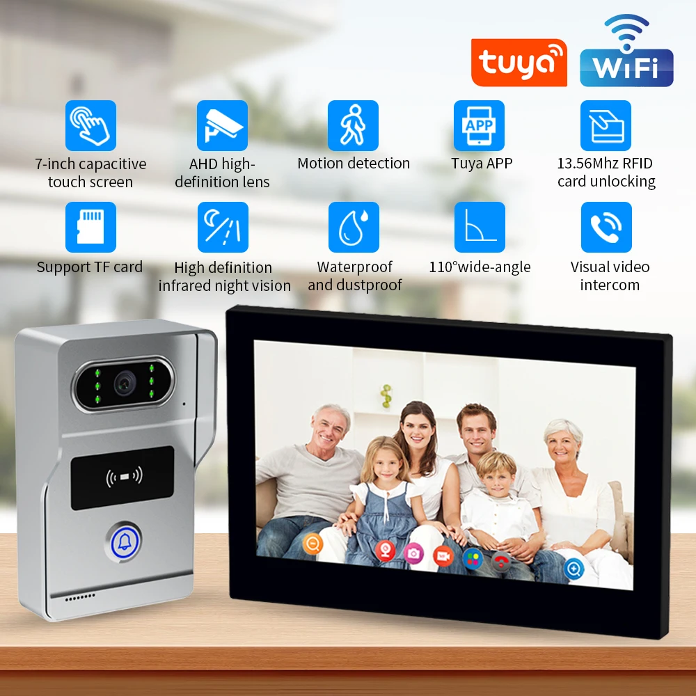 AHD8 Tuya Smart WiFi Video 4-wire Door Phone System 1080P IP Camera with Monitor Access Control for Villa/Apartment/Office