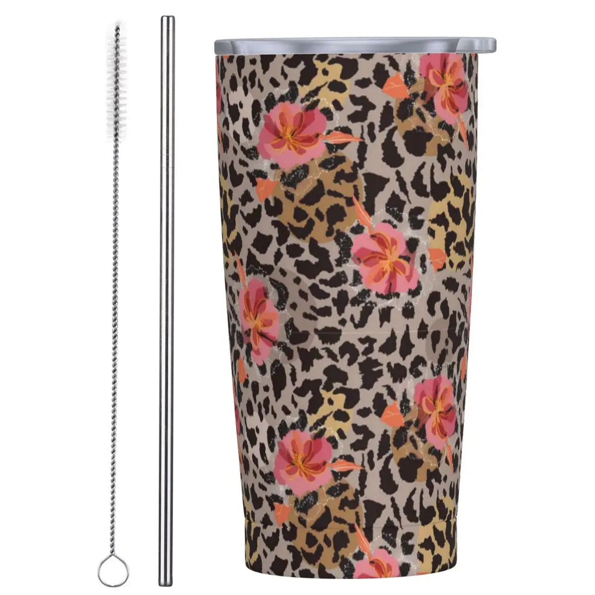 Stainless Steel Tumbler Floral Leopard Thermal Cups Cheetah Animal Print Leakproof Hot Drinks Car Mugs Beach Design Water Bottle