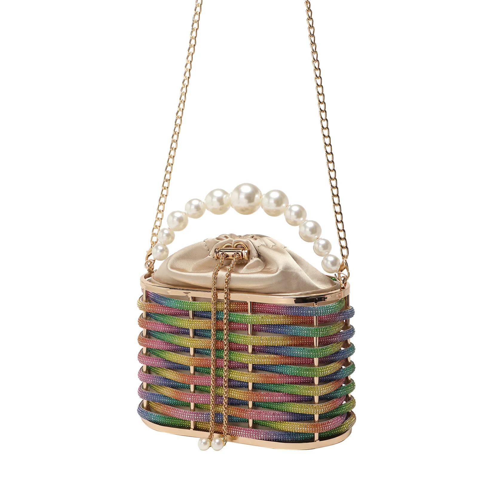 Ladies' Dinner Is Shiny Diamond-encrusted Rhinestone Vegetable Basket Clutch Bag Banquet Chain Messenger Bucket Bag Tassen Dames