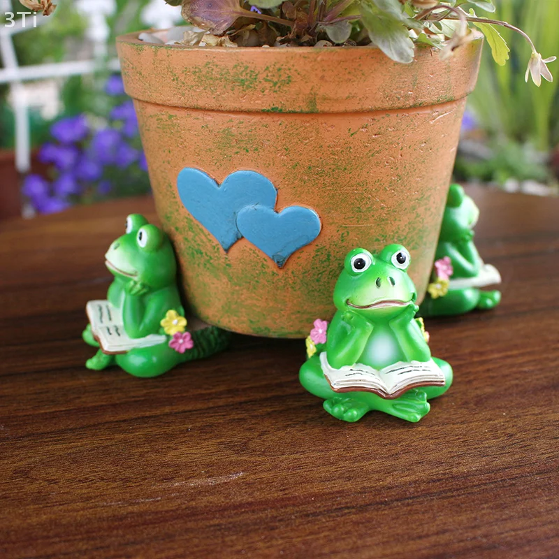 Estatuas de rana de lectura para exteriores, figurita de rana de resina para césped y jardín, paisaje en miniatura, decoración de escritorio para el hogar, 3 uds.