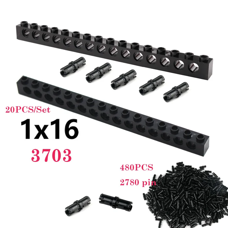 20 قطعة MOC 2730 التكنولوجيا اللبنات أجزاء 1x16 مع 15 حفرة 2780 دبابيس اتصال الجمعية لعبة نموذج الطوب DIY بها بنفسك اكسسوارات