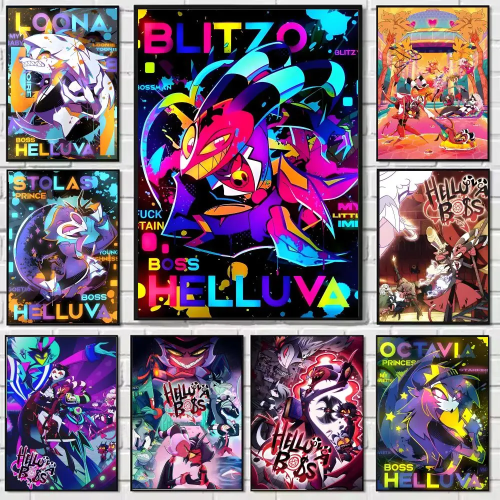 H-Helluva Boss أنيمي اللوحة الخط قماش HD ملصق جدار الفن الداخلية المدخل ديكور المنزل هدايا العيد #1